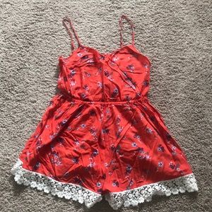 Coral and Floral Romper